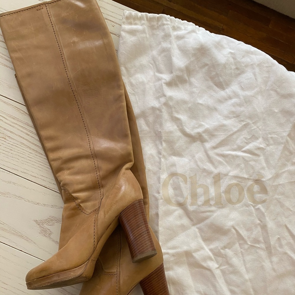 Chloe Knee-High Tan Leather Boots size 37.5
